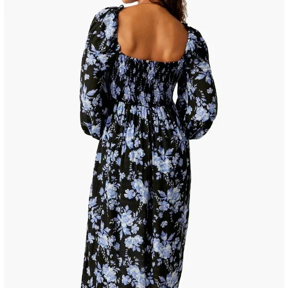 Jaymes Smocked Floral Midi Dress In Black Combo - Picture 2 of 5